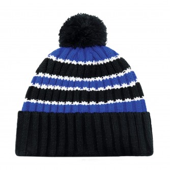 Stripe Chunky Knit Pom Pom Cuff Toque