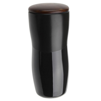 Adriano Double-Wall Ceramic Tumbler With Wood Lid (12 Oz)