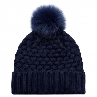 Bubble Knit Faux Fur Pom Pom Cuff Toque