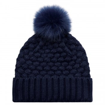 Bubble Knit Faux Fur Pom Pom Cuff Toque