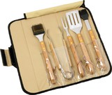 5 Piece BBQ Set Bamboo in Roll-Up Case