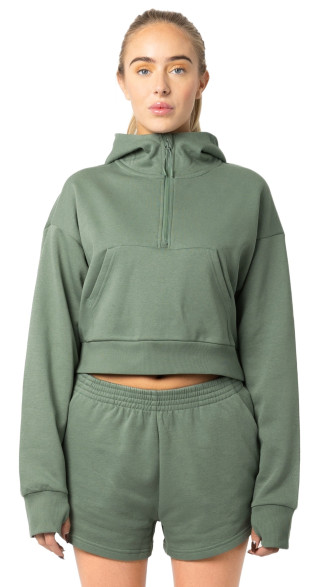 Ladies Cropped Drop Shoulder 1/2 Zip Hoodie
