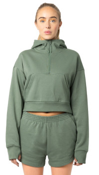 Ladies Cropped Drop Shoulder 1/2 Zip Hoodie